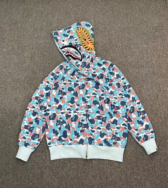 BAPE ABC Camo Full Zip Shark Hoodie Blue - 4