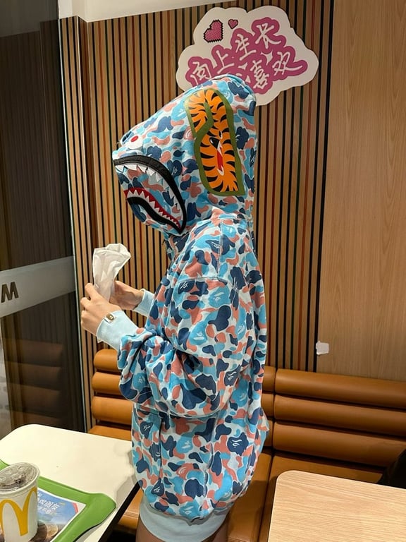 BAPE ABC Camo Full Zip Shark Hoodie Blue - 10