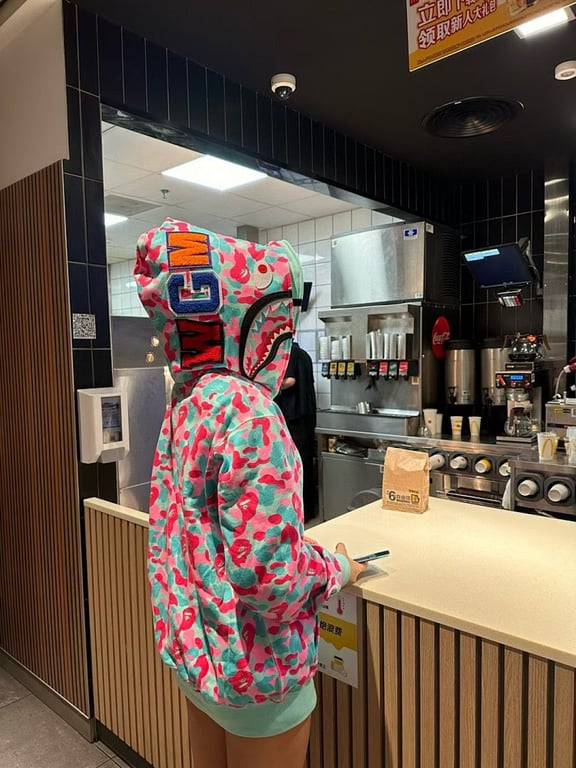 BAPE Double Hood Shark Full Zip Hoodie Pink Teal Camo - 11