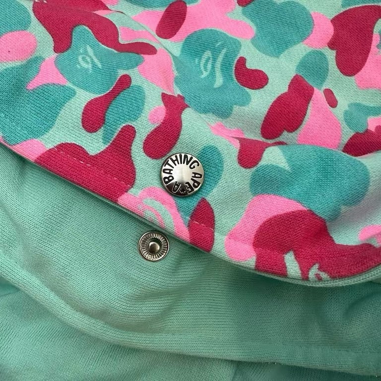 BAPE Double Hood Shark Full Zip Hoodie Pink Teal Camo - 5