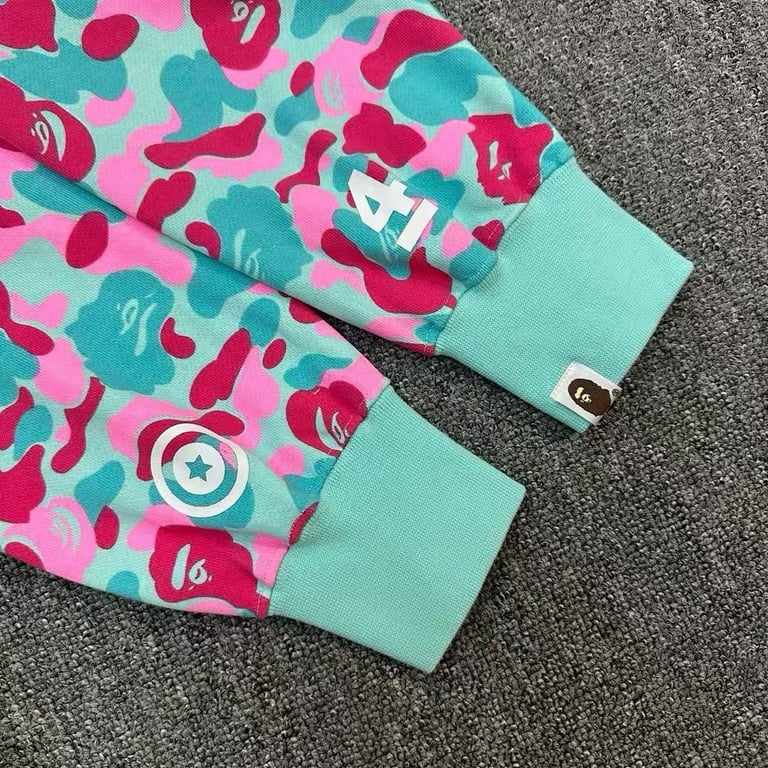 BAPE Double Hood Shark Full Zip Hoodie Pink Teal Camo - 6