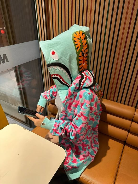 BAPE Double Hood Shark Full Zip Hoodie Pink Teal Camo - 10