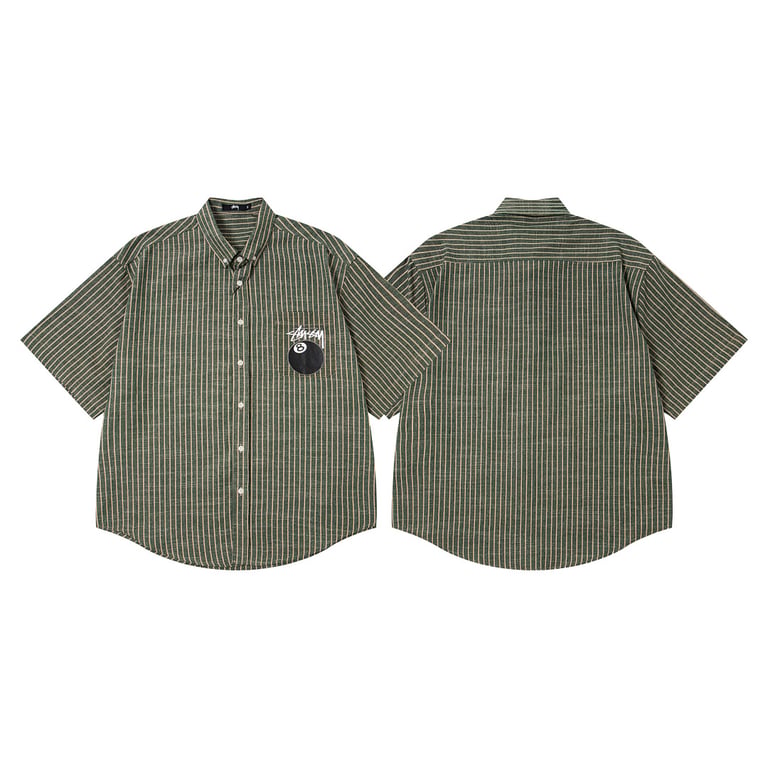 Stüssy 8-Ball Striped Short Sleeve Shirt Green - 3