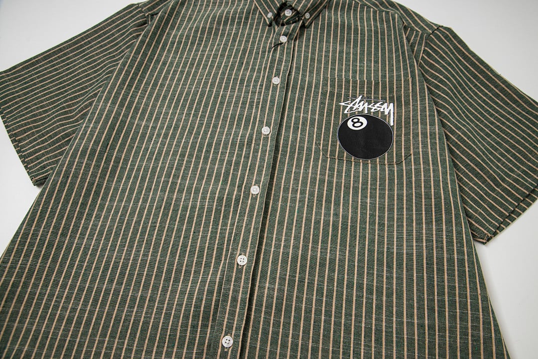 Stüssy 8-Ball Striped Short Sleeve Shirt Green - 6