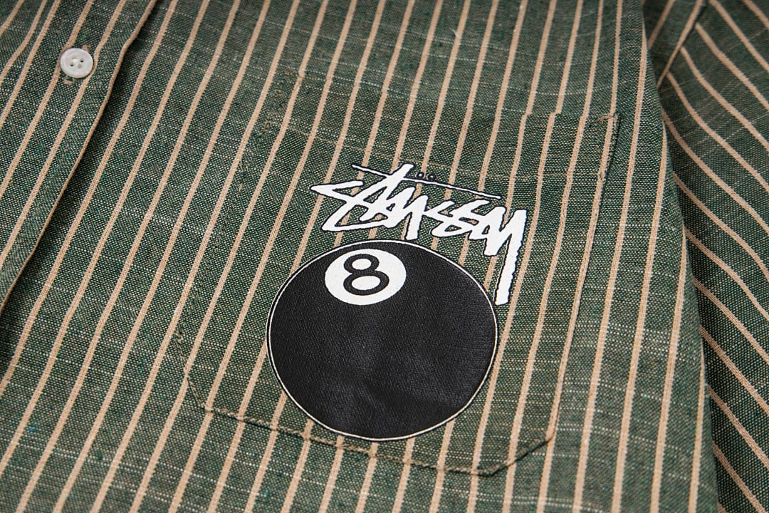 Stüssy 8-Ball Striped Short Sleeve Shirt Green - 10