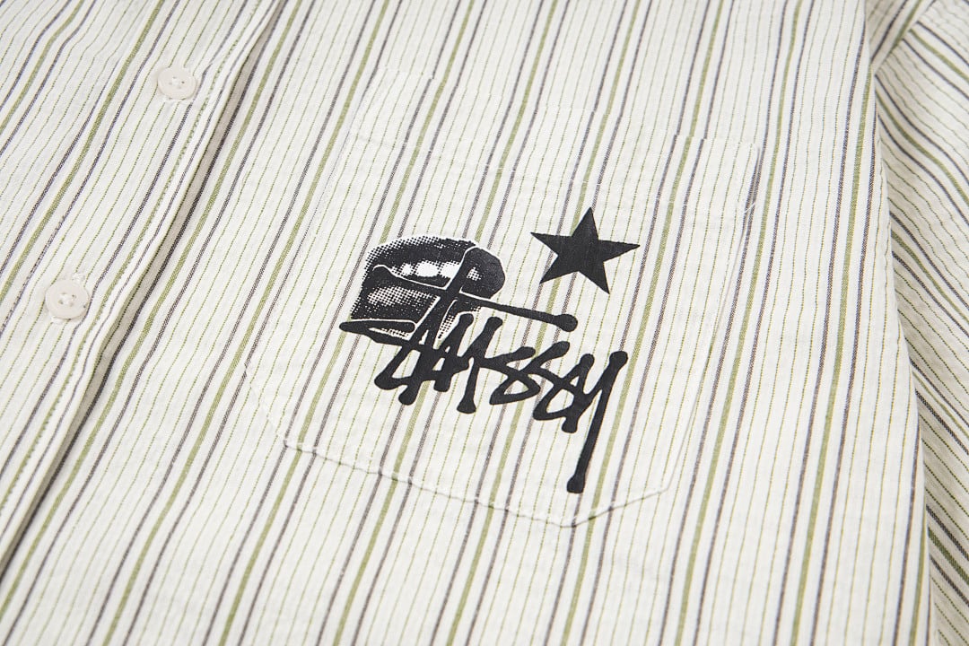 Stüssy Striped Short Sleeve Shirt Apricot - 7