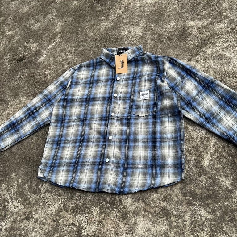 Stüssy Plaid Flannel Shirt Blue - 5