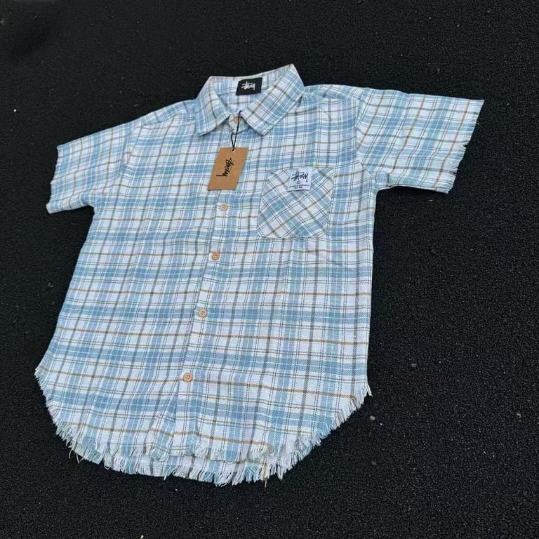 Stüssy Plaid Short Sleeve Shirt Blue - 4