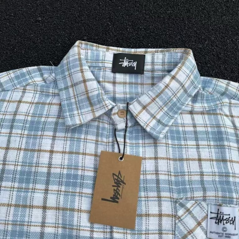 Stüssy Plaid Short Sleeve Shirt Blue - 7