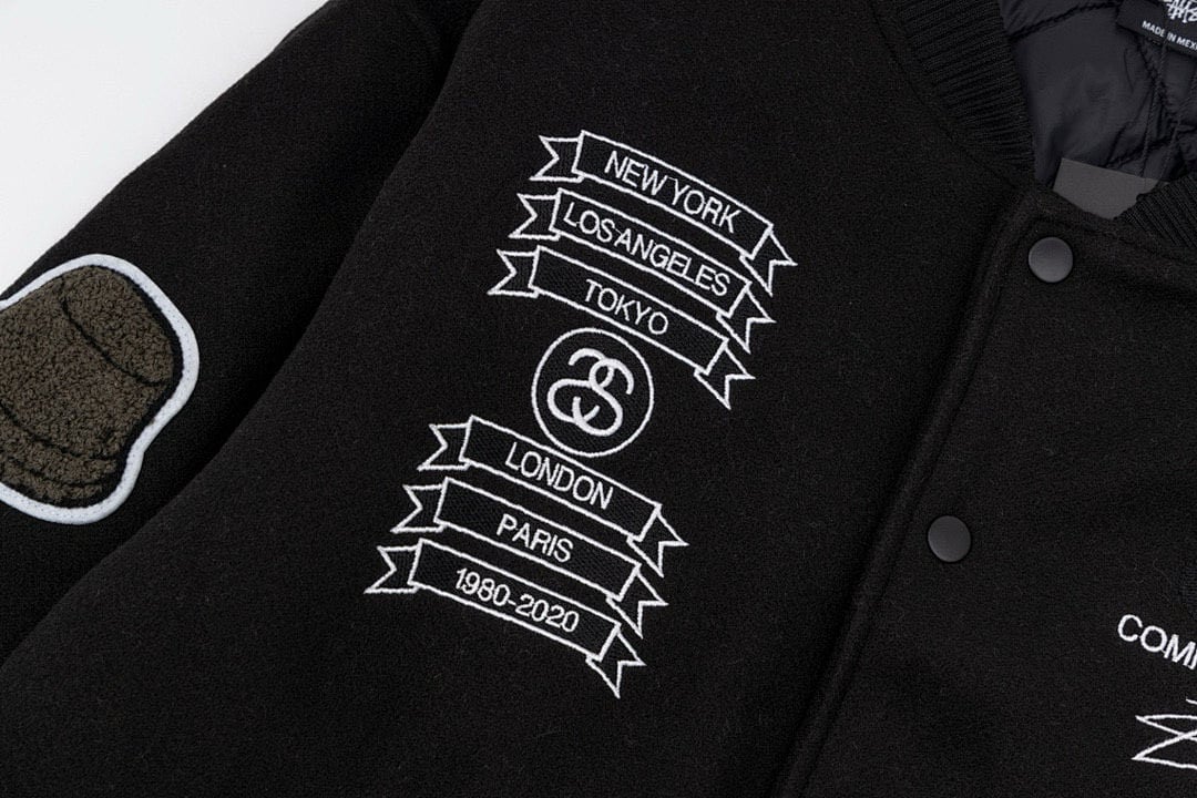 Stüssy × CDG 40th Anniversary Embroidered Patch Varsity Jacket - 5