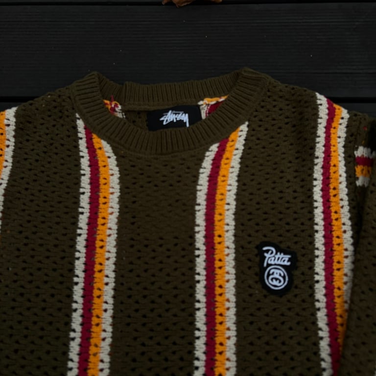 Stüssy x Patta SS24 Striped Hollow Sweater Green - 15