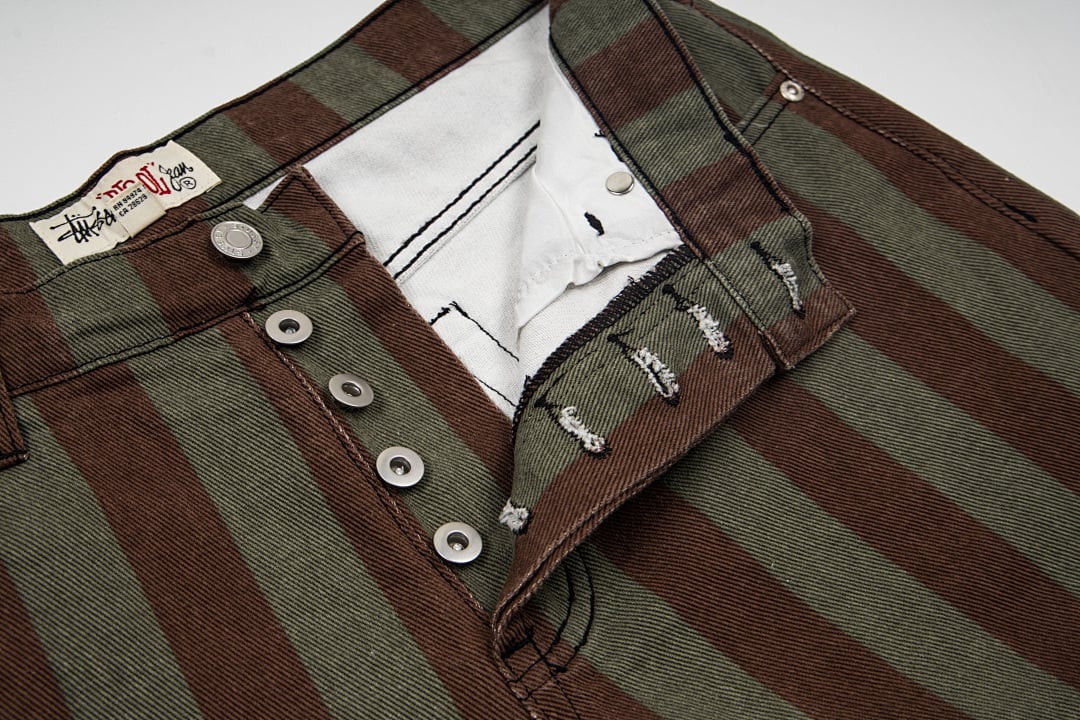 Stüssy Big Ol' Jeans Striped Brown Olive - 11