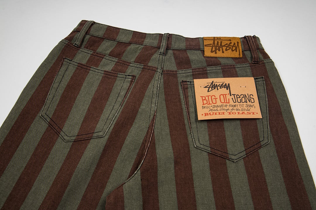 Stüssy Big Ol' Jeans Striped Brown Olive - 9