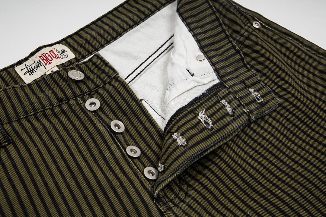 Stüssy Big Ol' Jeans Hickory Stripe Olive - 13