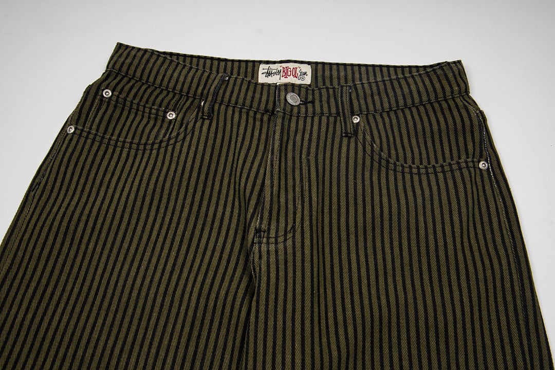 Stüssy Big Ol' Jeans Hickory Stripe Olive - 4