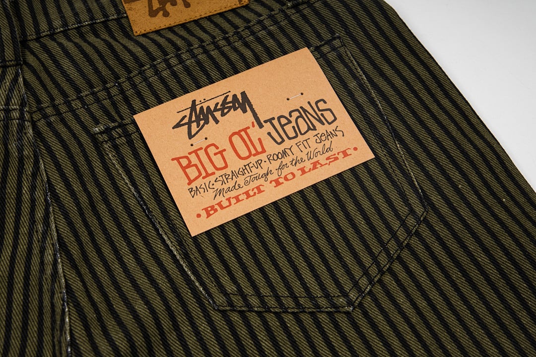 Stüssy Big Ol' Jeans Hickory Stripe Olive - 9