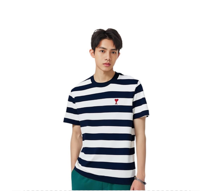 Ami Paris Striped Ami de Coeur T-Shirt - 2
