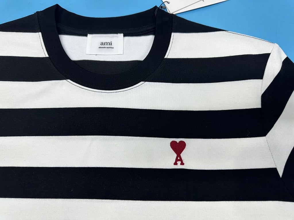 Ami Paris Striped Ami de Coeur T-Shirt - 13