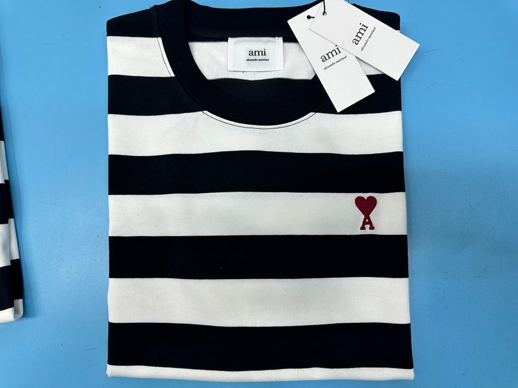 Ami Paris Striped Ami de Coeur T-Shirt - 14