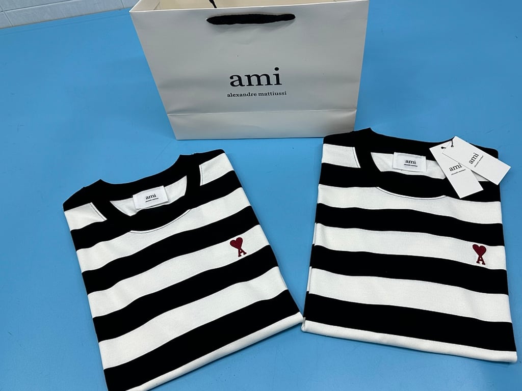 Ami Paris Striped Ami de Coeur T-Shirt - 15