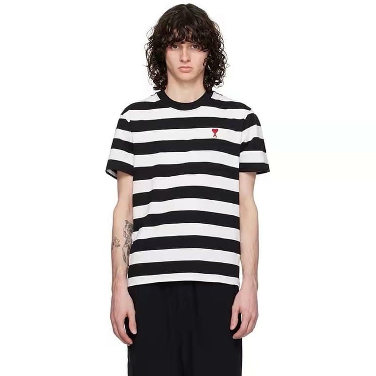 Ami Paris Striped Ami de Coeur T-Shirt - 5