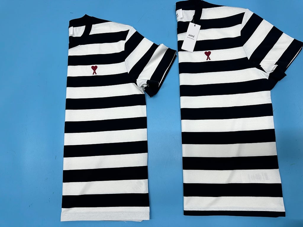 Ami Paris Striped Ami de Coeur T-Shirt - 7