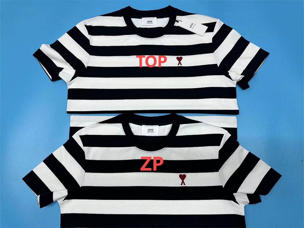 Ami Paris Striped Ami de Coeur T-Shirt - 8