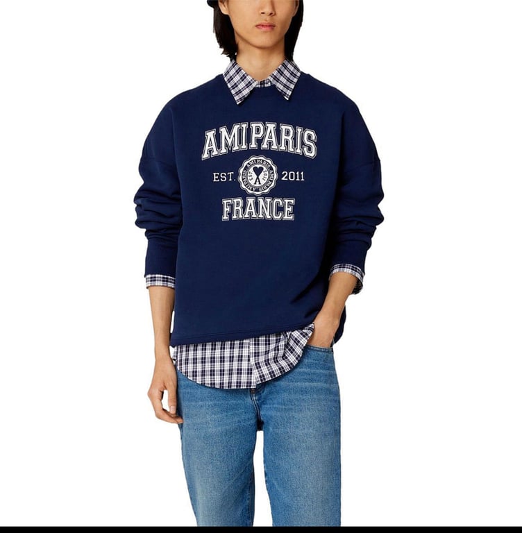 Ami Paris Embroidered Logo Sweatshirt Nautic Blue - 20