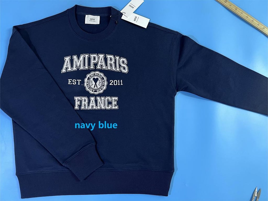 Ami Paris Embroidered Logo Sweatshirt Nautic Blue - 5