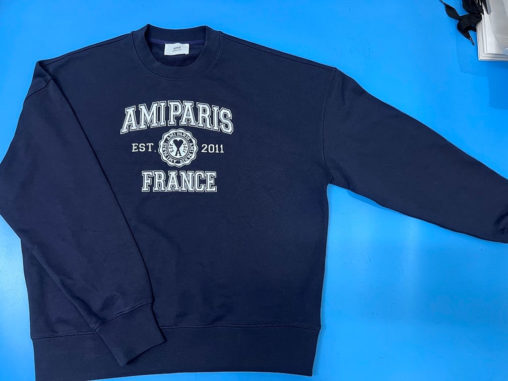 Ami Paris Embroidered Logo Sweatshirt Nautic Blue - 6