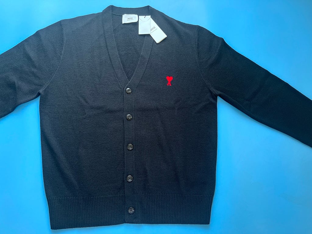 Ami Paris Small Heart Logo Cardigan Black - 56