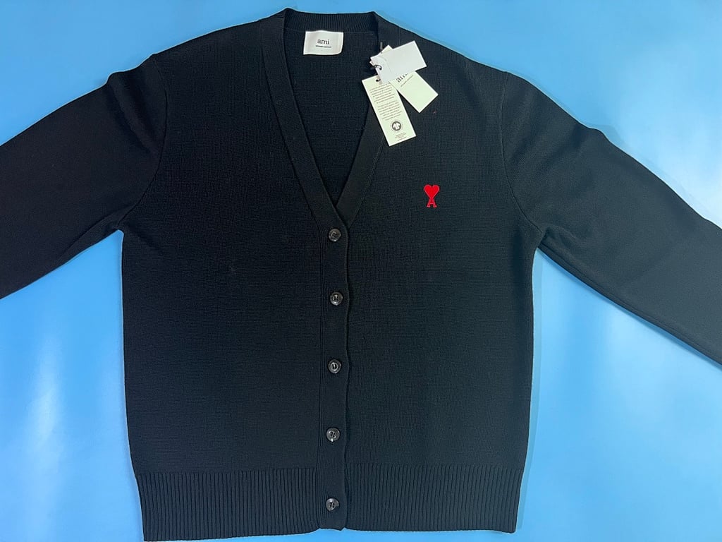 Ami Paris Small Heart Logo Cardigan Black - 6