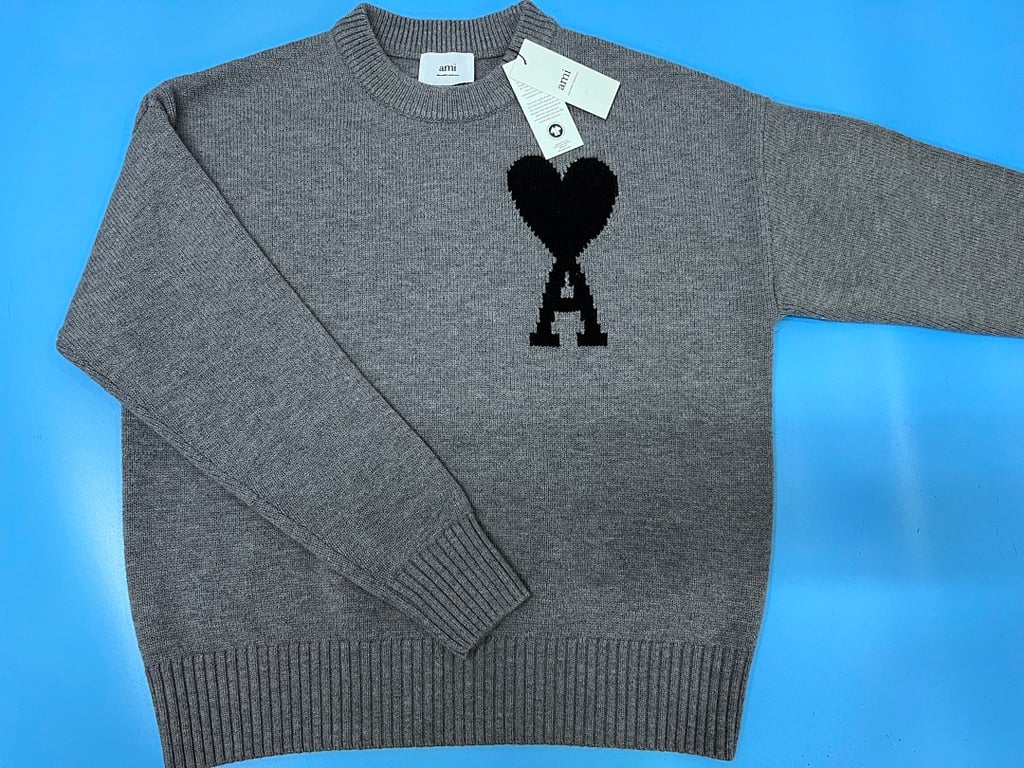 Ami Paris Big Heart Grey Sweater - 7