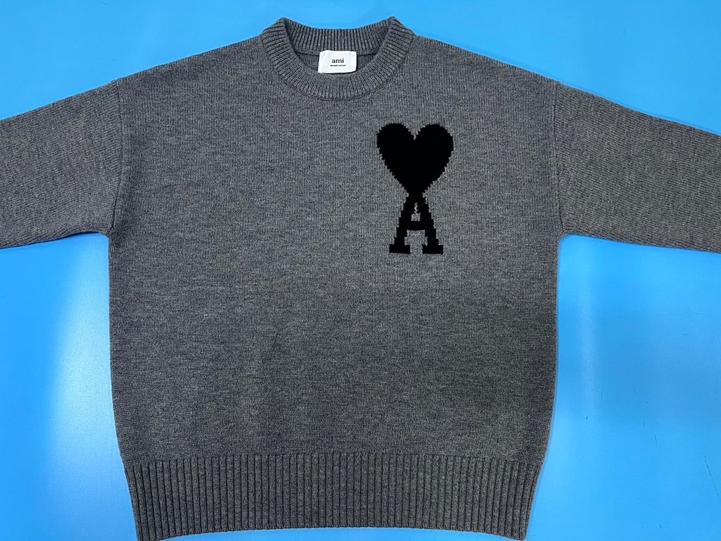 Ami Paris Big Heart Grey Sweater - 8