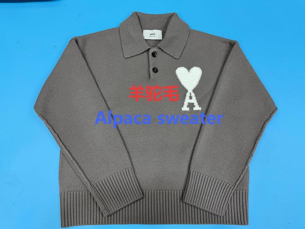 Ami Paris Alpaca Button Polo Sweater Taupe - 11