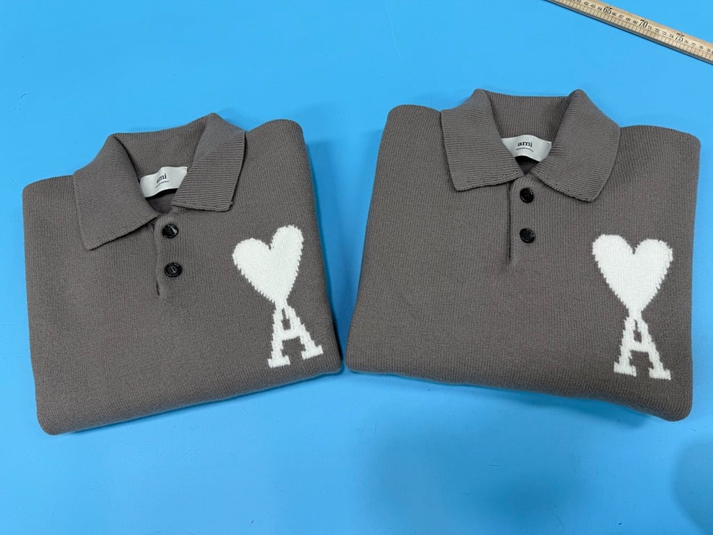Ami Paris Alpaca Button Polo Sweater Taupe - 16