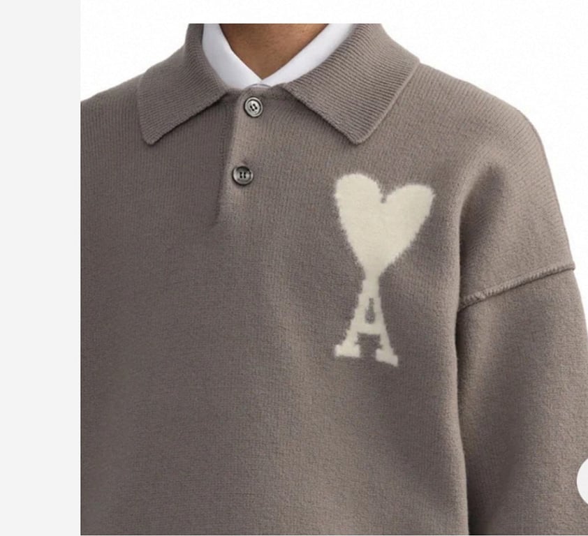 Ami Paris Alpaca Button Polo Sweater Taupe - 18