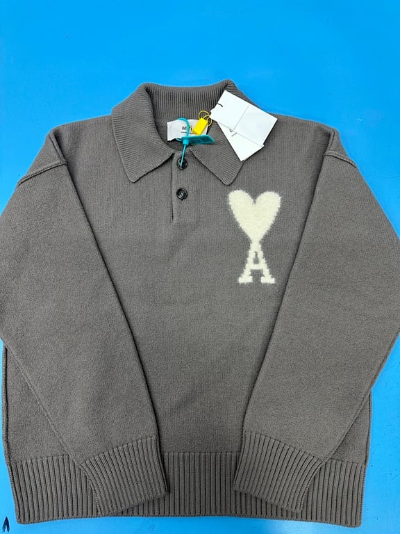 Ami Paris Alpaca Button Polo Sweater Taupe - 21