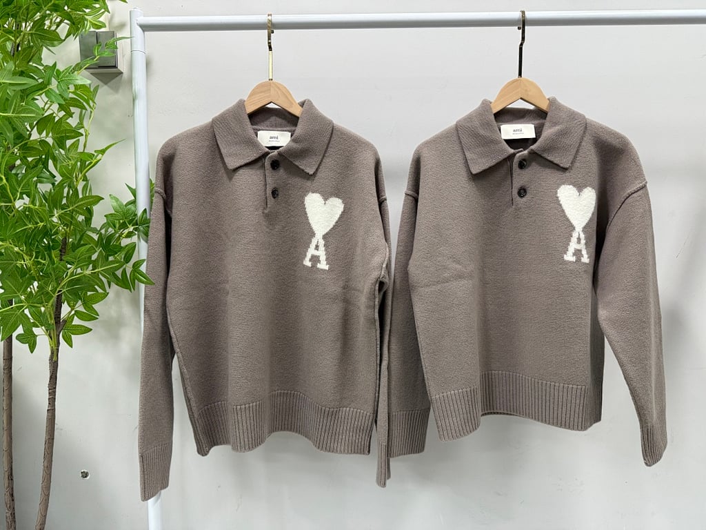 Ami Paris Alpaca Button Polo Sweater Taupe - 3