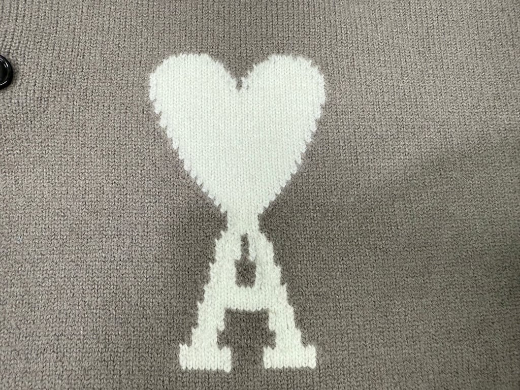 Ami Paris Alpaca Button Polo Sweater Taupe - 6