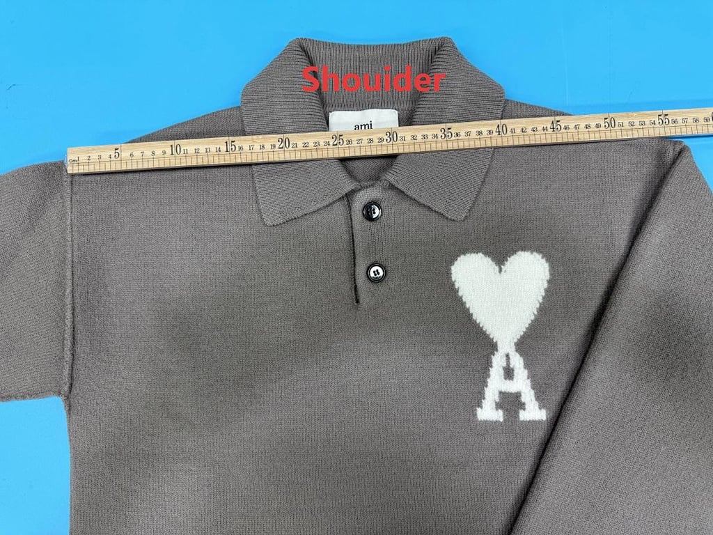 Ami Paris Alpaca Button Polo Sweater Taupe - 9