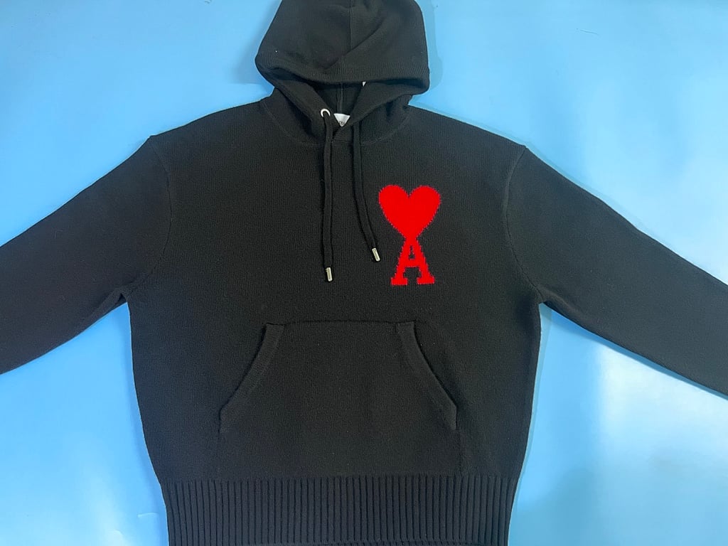 Ami Paris Big Heart Wool Hoodie Black - 11