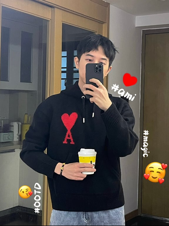 Ami Paris Big Heart Wool Hoodie Black - 23