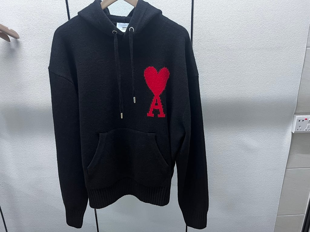 Ami Paris Big Heart Wool Hoodie Black - 7