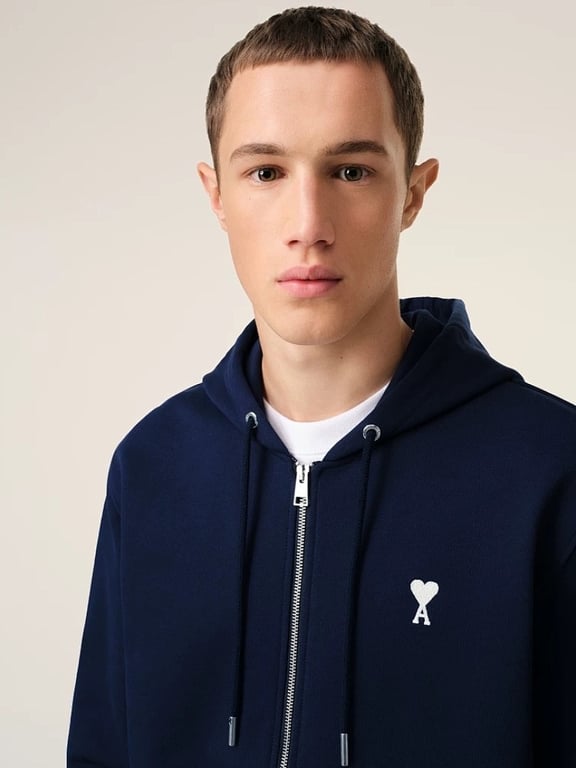 Ami Paris Ami de Coeur Zip Hoodie Navy - 17