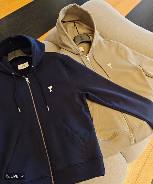 Ami Paris Ami de Coeur Zip Hoodie Navy - 35