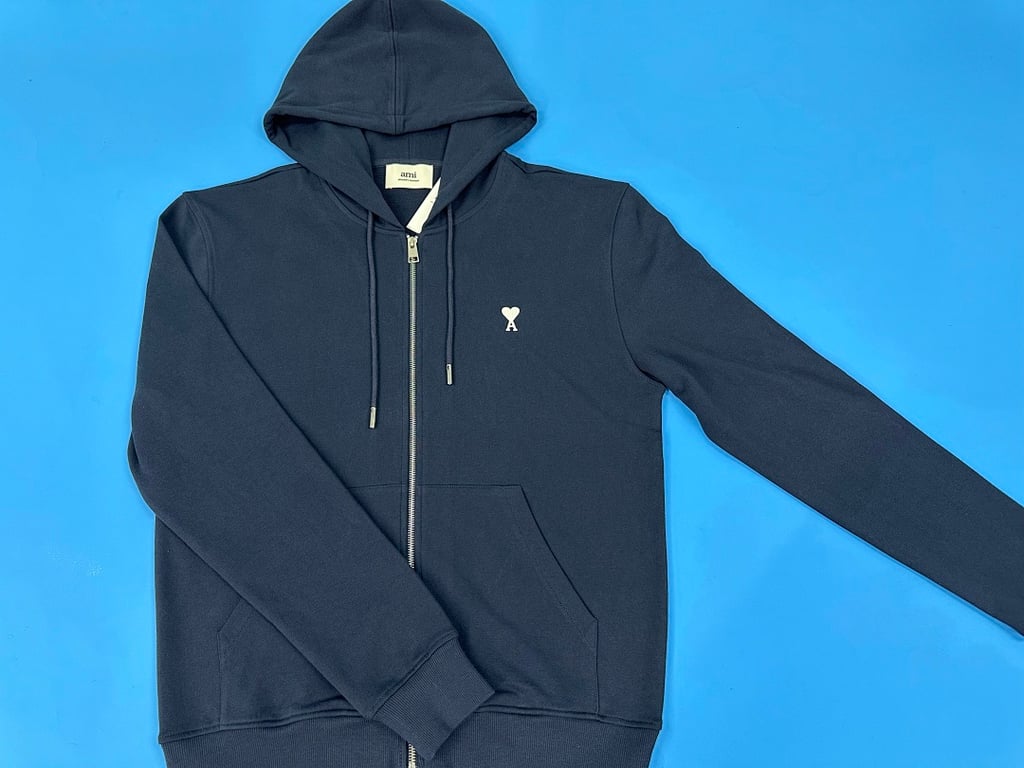 Ami Paris Ami de Coeur Zip Hoodie Navy - 4