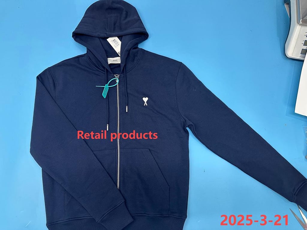 Ami Paris Ami de Coeur Zip Hoodie Navy - 5