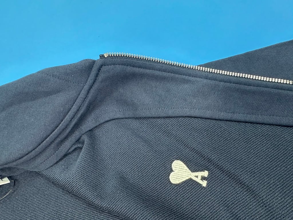 Ami Paris Ami de Coeur Zip Hoodie Navy - 8
