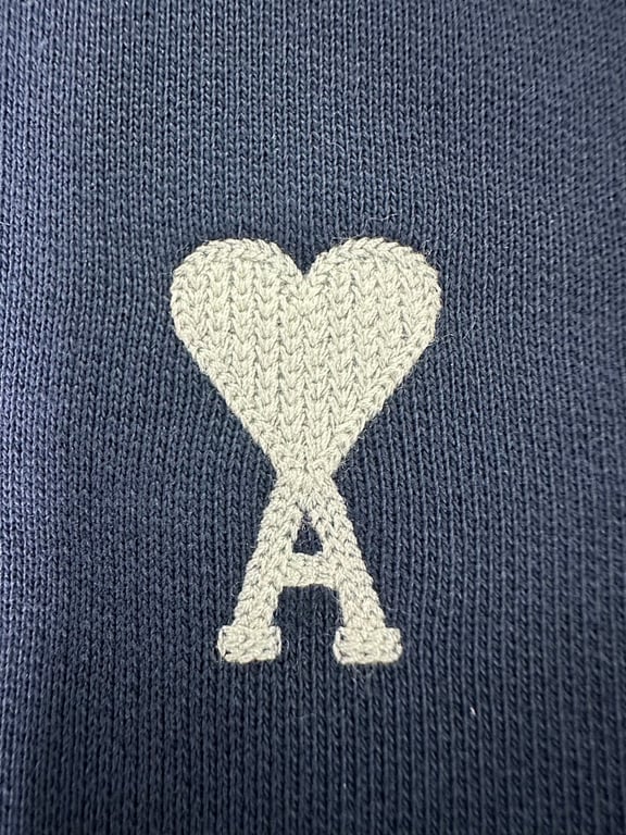 Ami Paris Ami de Coeur White Badge Hoodie Navy - 10